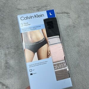 Calvin Klein Women's L 3 Pack Hipster Black Panties Briefs d1175